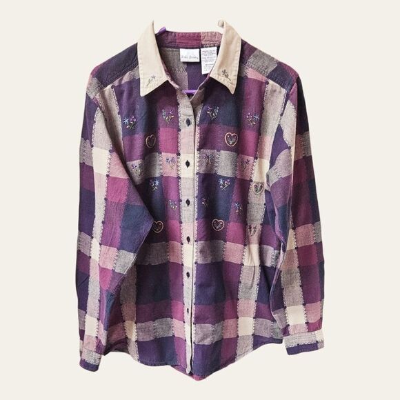 BOBBIE BROOKS Vintage Quilted Pattern Floral,Heart,Embroidery design Blouse - Picture 1 of 14